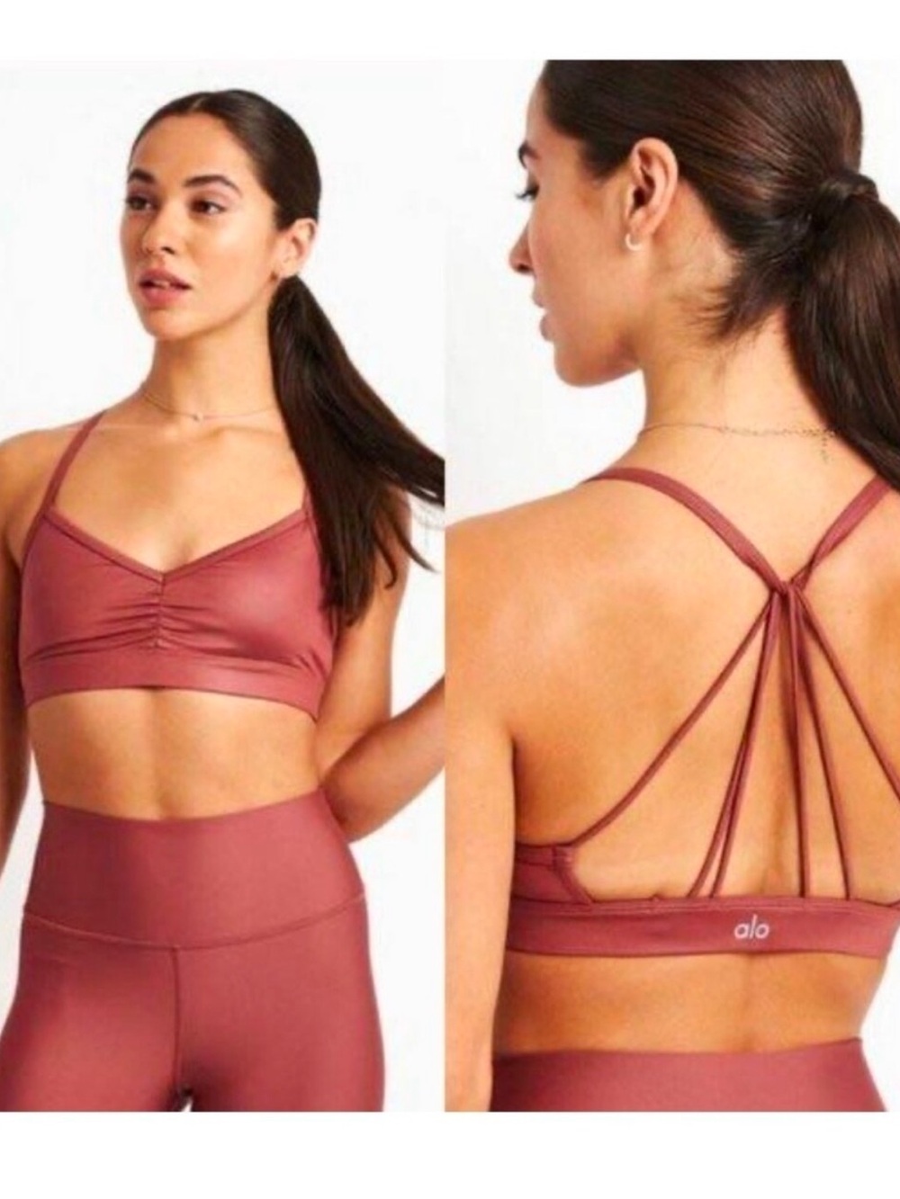 ALO Yoga Sunny Strappy Sport Bra in Rosewood Size M